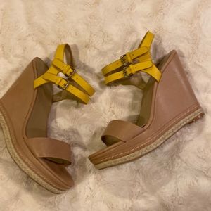 Saks Fifth Avenue Tan/yellow leather wedges Size 9.5